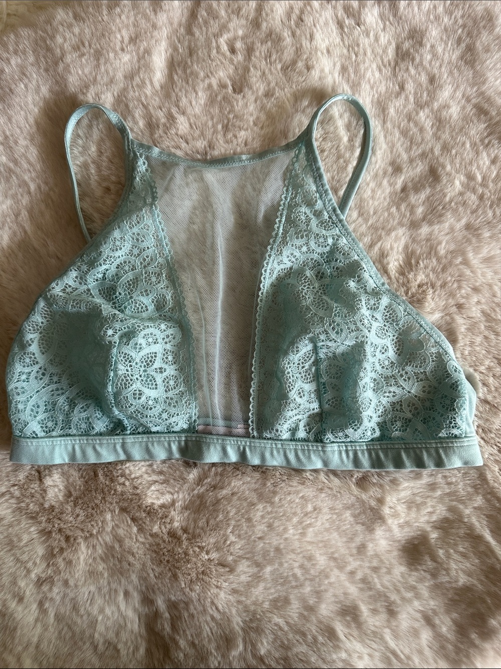 Victoria's Secret Lace High-Neck Bralette in Light Aqua